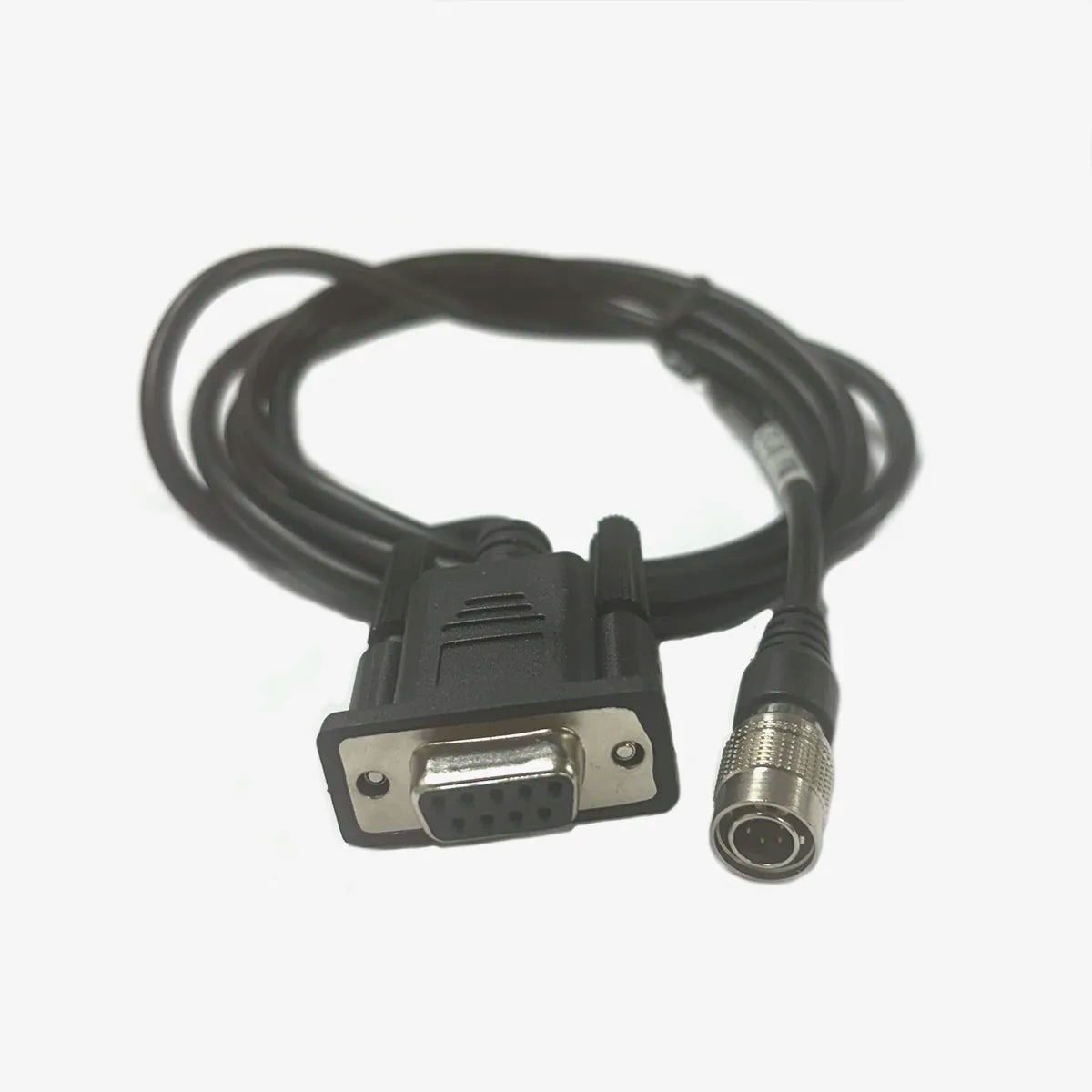 Cable de datos FC-24 COM mostrando conector Hirose de 6 pines y puerto RS232