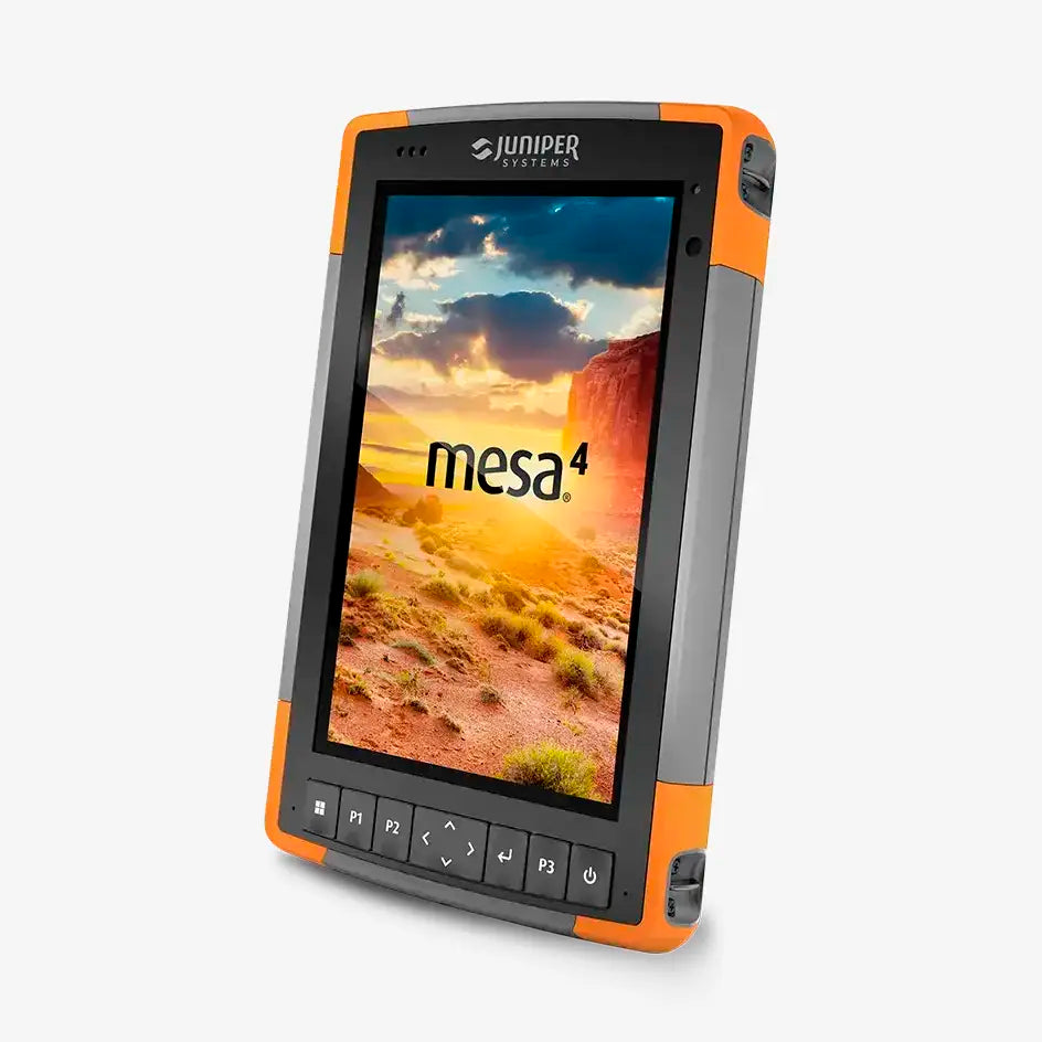 Vista frontal de la tablet Juniper Mesa 4 para topografía profesional