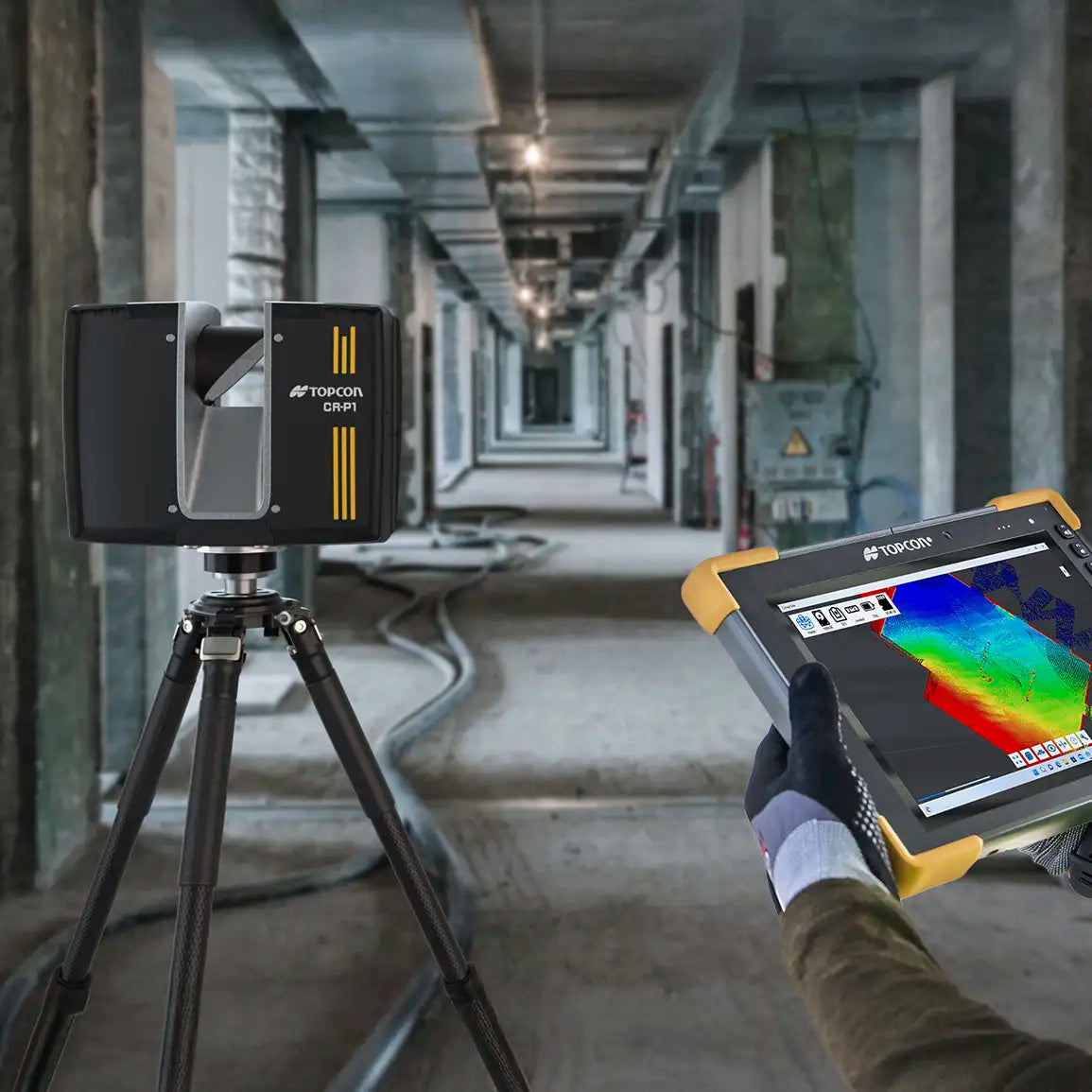 Topcon CR-P1 montado en trípode para escaneo 360° en obra o interior