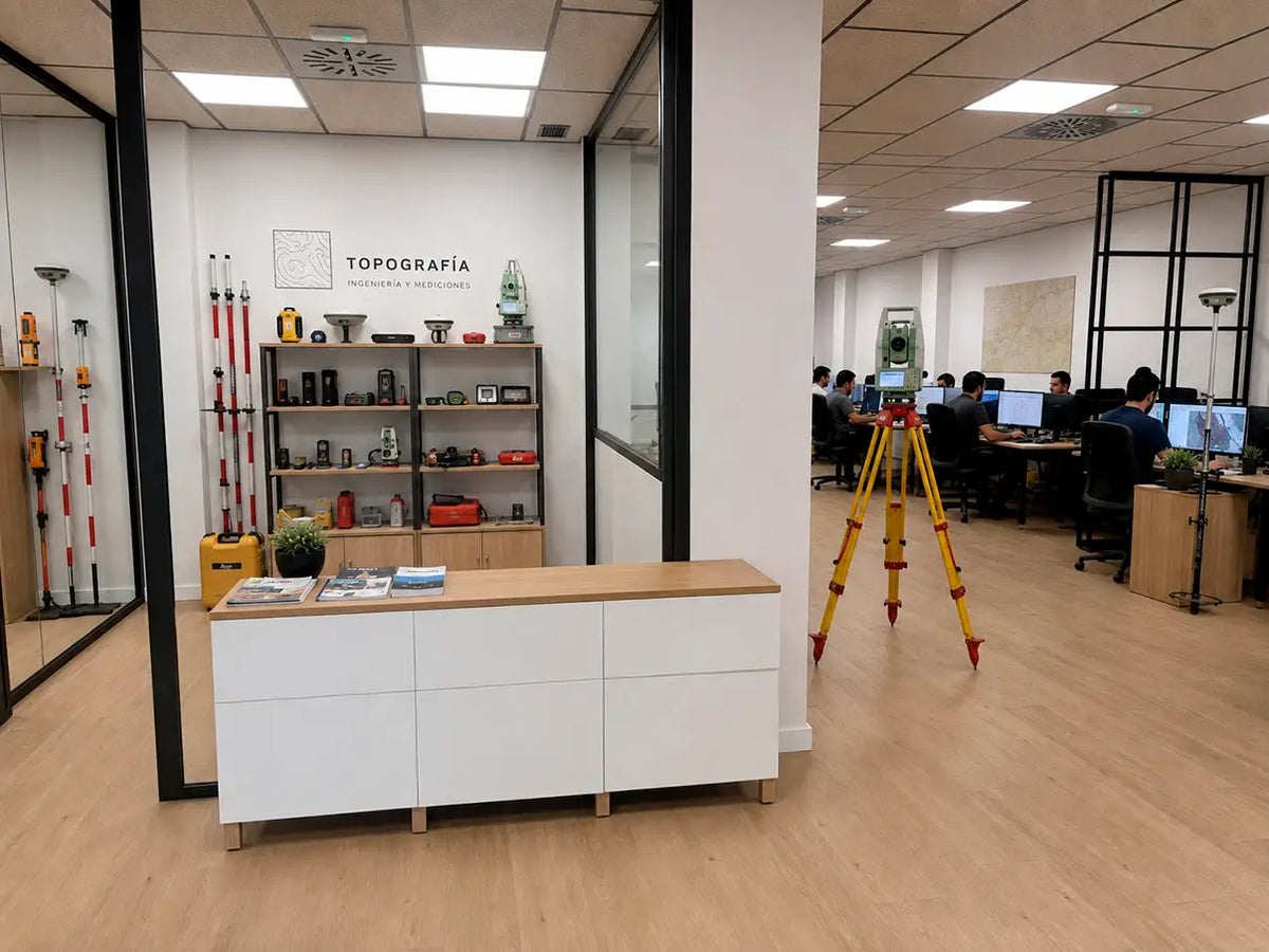 Interior de la tienda de Tienda Topografía en Elche, Alicante, con equipos expuestos