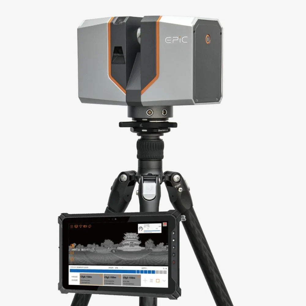 EPiC AXIM T150 montado en trípode de fibra de carbono con la tableta de control