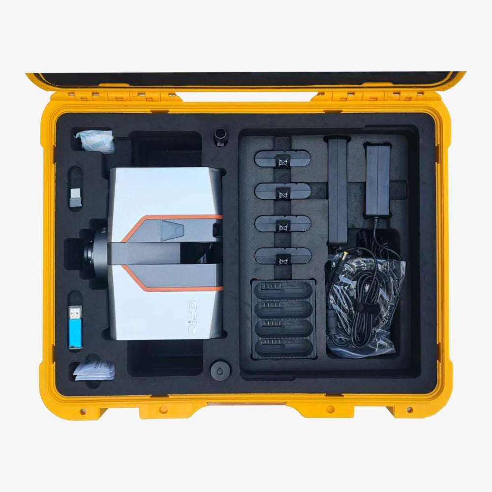 Maletín de transporte del EPiC AXIM T150 con el escáner, las baterías y los accesorios