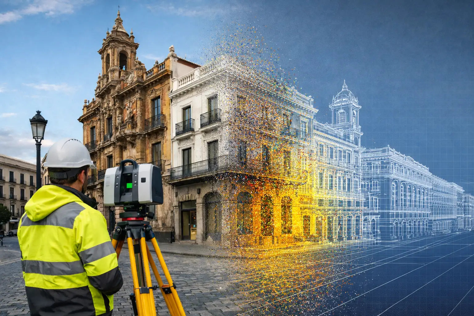 Servicio de LiDAR scanning con láser escáner terrestre en fachada urbana