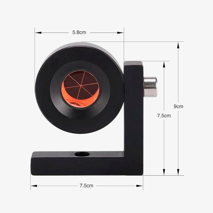 Accesorios del miniprisma para estación total en L a 90º, mostrando su versatilidad
