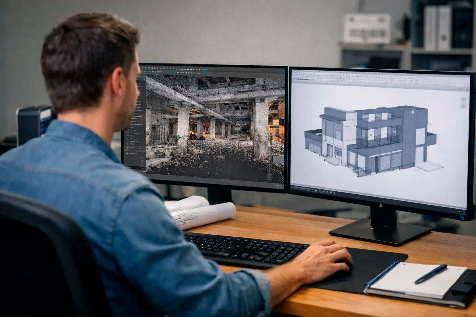 Procesado de nube de puntos y modelado BIM en un servicio de Scan to BIM